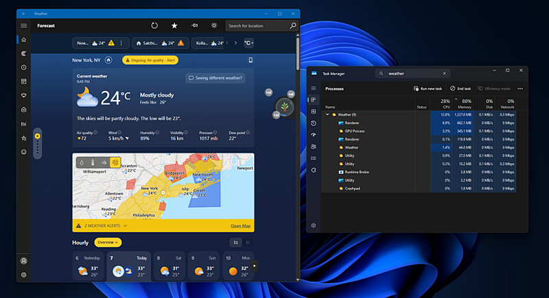 Проблема с памятью в приложении погоды Windows 11