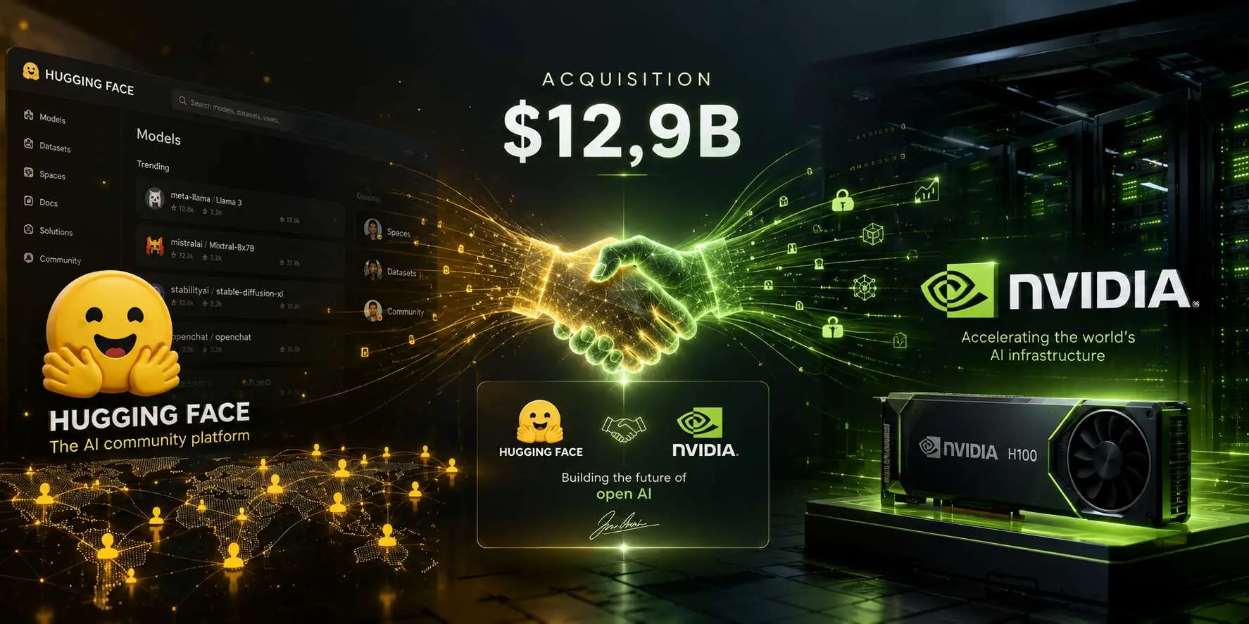 Nvidia объявила о покупке Hugging Face за 12,9 млрд долларов, укрепляя позиции в сфере искусственного интеллекта