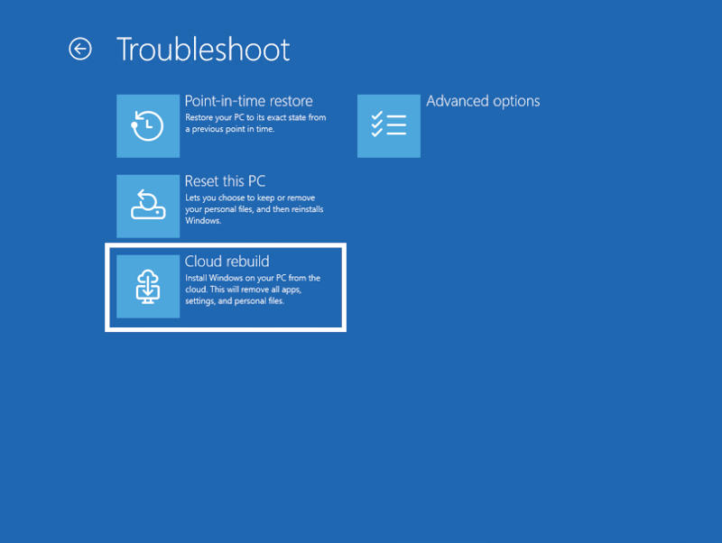 Облачное восстановление Windows 11